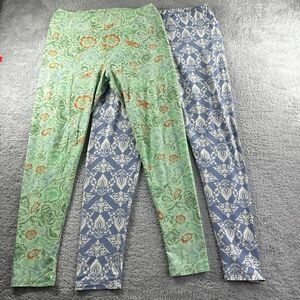 Lularoe Pattern Leggings Bundle OS Blue Green Floral Comfort Soft 2 Pack Stretch